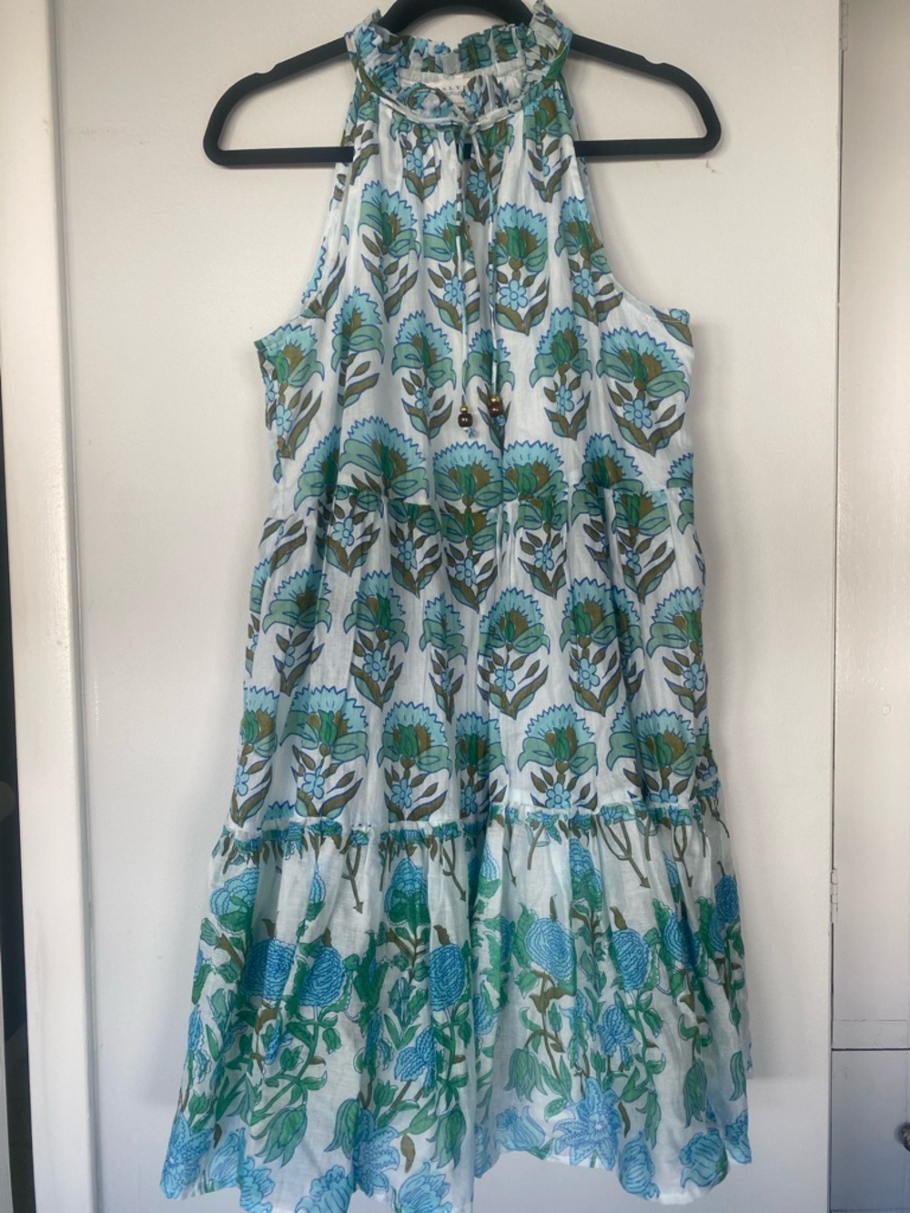 Calypso st. Barth Sleeveless Blue Green Floral Halter Dress